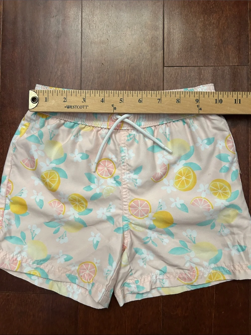 Janie and Jack Pink Citrus Print Swim Trunk Shorts with Drawstring Waist, Size 5